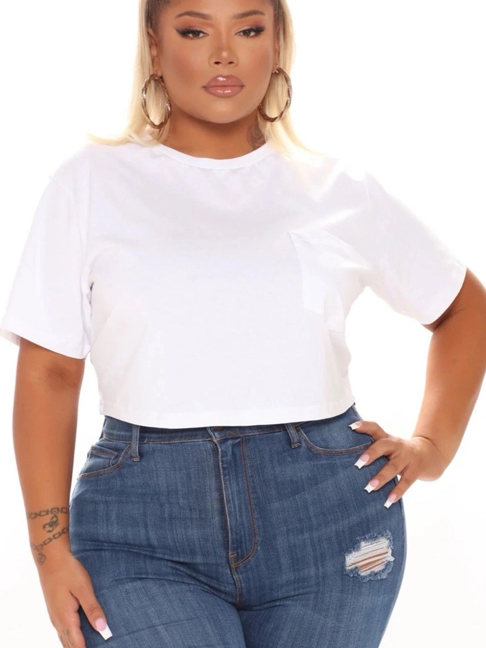 Fashion Nova White Crop Pocket Tee - Short Sleeve 3XL